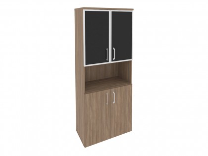 Мебель для персонала ONIX O.ST-1.4R black Шкаф высокий широкий (2 низких фасада ЛДСП + 2 низких фасада стекло лакобель в раме)