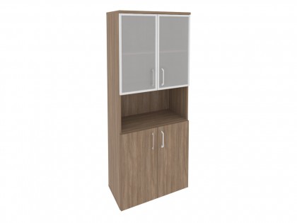 Мебель для персонала ONIX O.ST-1.4R Шкаф высокий широкий (2 низких фасада ЛДСП + 2 низких фасада стекло в раме)